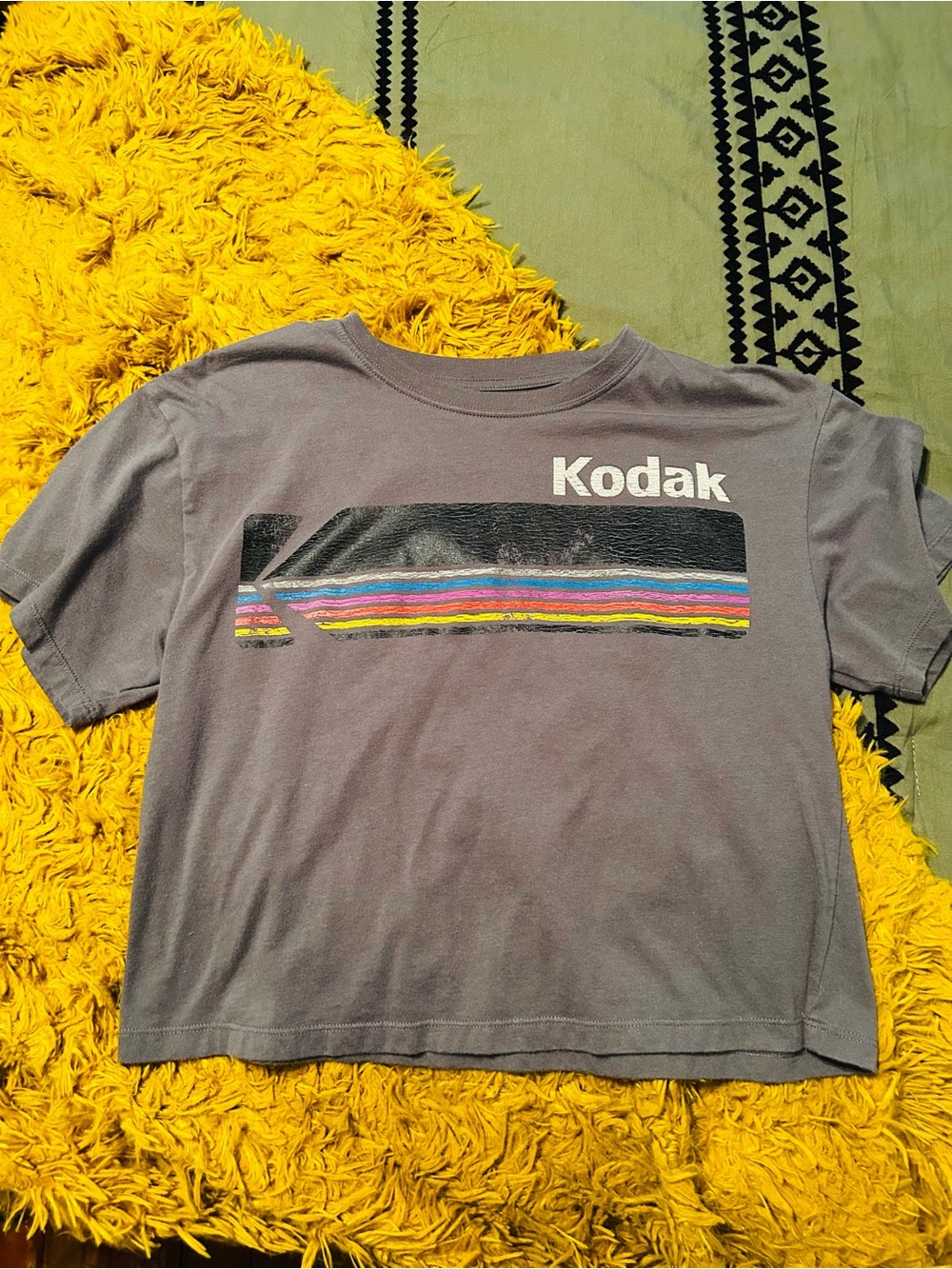 Kodak Gray Logo Tee with Retro Rainbow Stripe